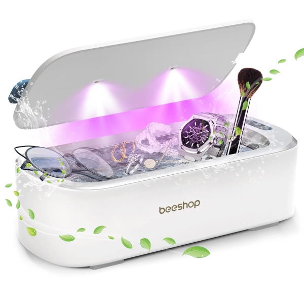 BEESHOP Professional Ultrasonic Jewelry Cleaner, 19oz 48Khz Ring Cleaner Ultrasonic Machine with Degas Function, 30W Sonic Cleaner for Jewelry, Eyeglasses, Necklaces, Retainers, Dentures, Watch Strap(White)