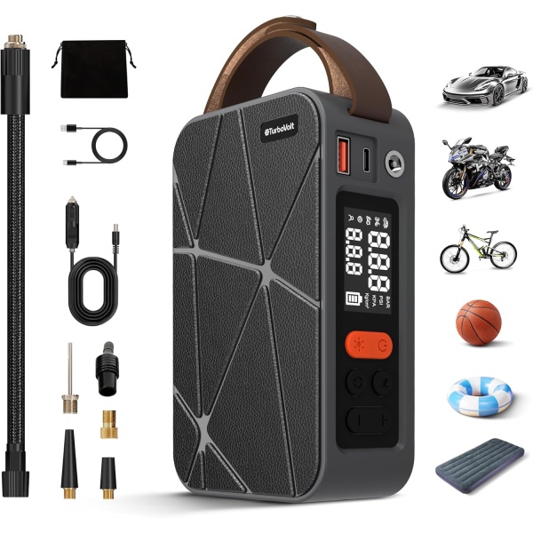 Tire Inflator Portable Air Compressor, Cordless Digital Air Pump with 4 Preset Modes for Bike, Ball, Motorcycle & Car, Lava Light Design 20L Flow Rate